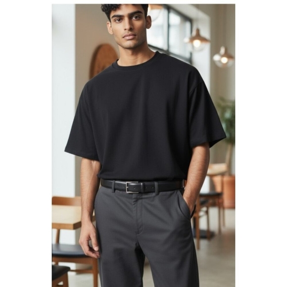 Men’s Black Leather Belt Battistoni Roma Italy Classic Dress Accessory Silver 44 - Picture 1 of 11